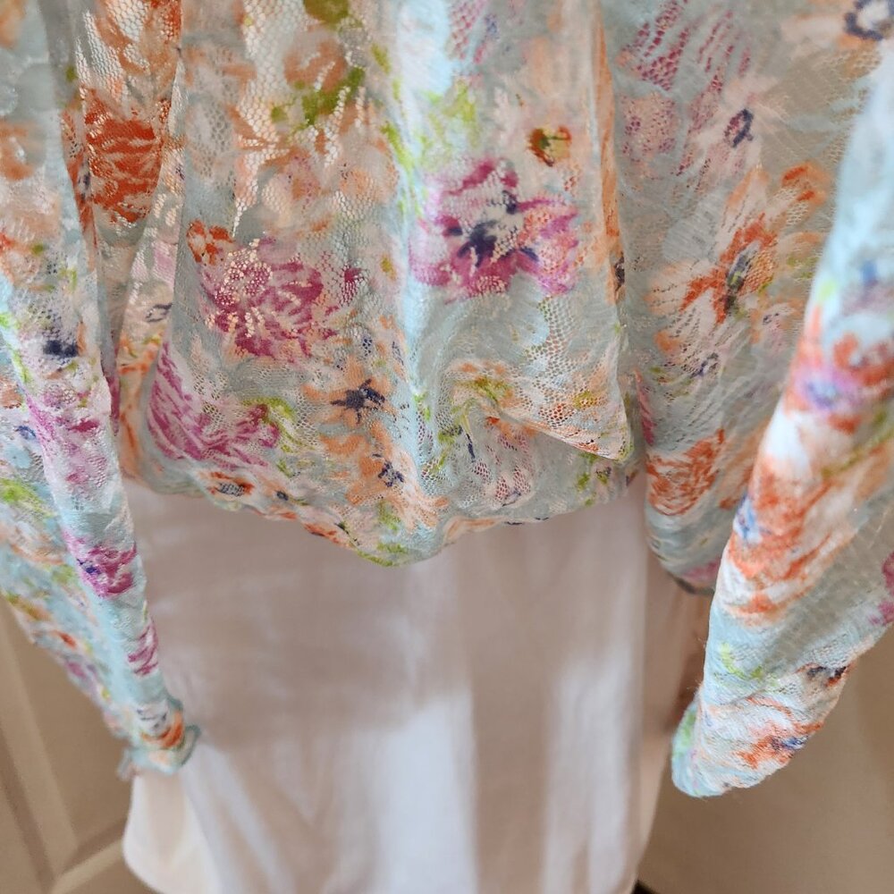 No Boundaries Midi Tunic Dress Lined Blue Lace Floral Print Slip-On Sz L (11-13) - Picture 5 of 12